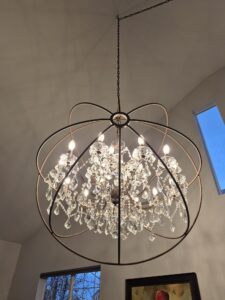 Chandelier installation interior