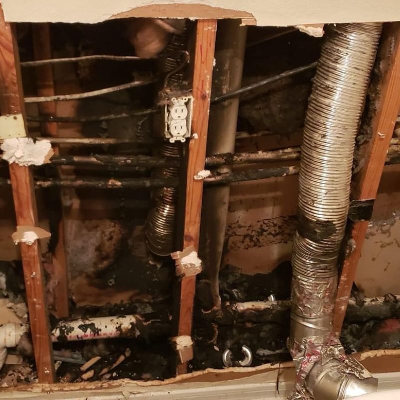 electrical fire damage to wall