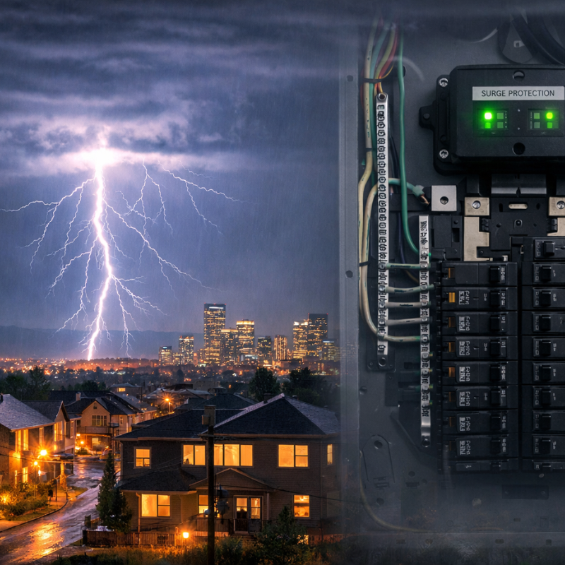 Stormy night over Denver, homes need surge protection